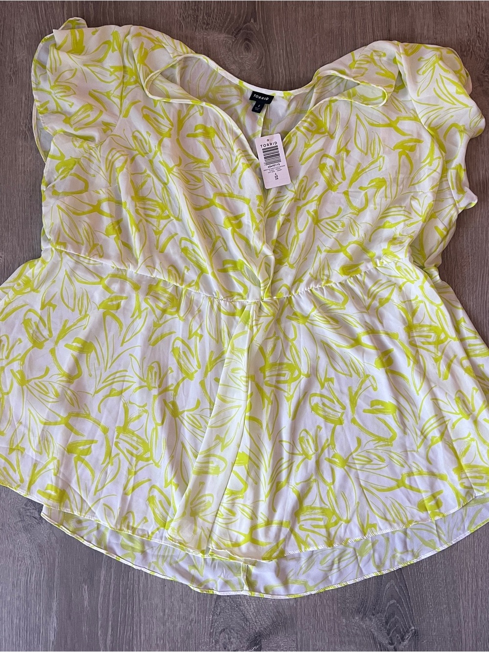 torrid White & Lime Floral Tie-Front Peplum Blouse